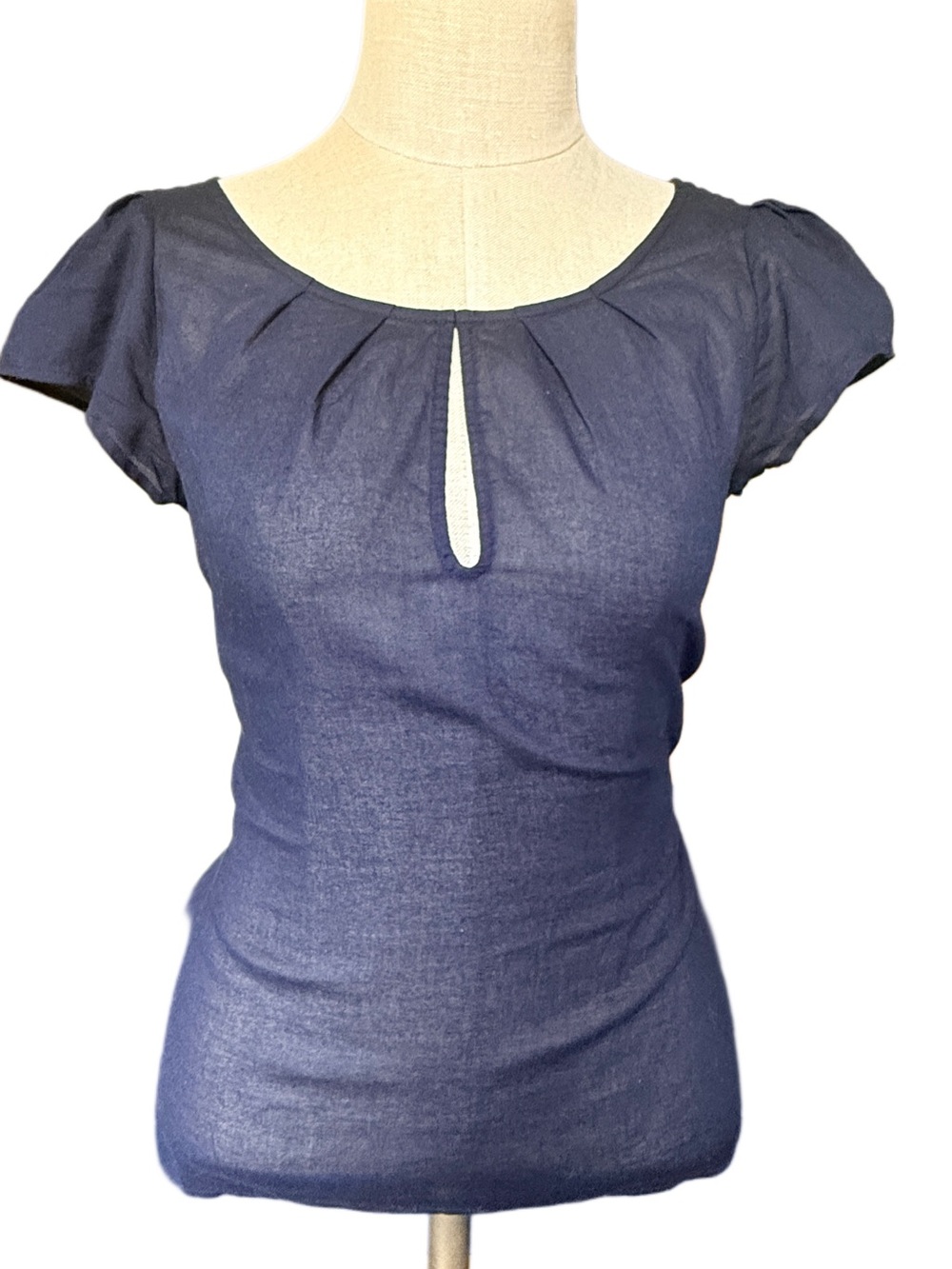 Lilly Pulitzer Navy Keyhole Cap-Sleeve Top with gold zipper detail